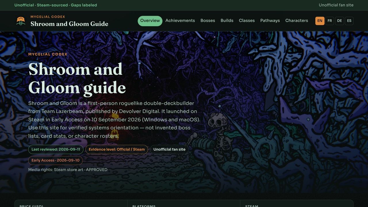 Shroom and Gloom website homepage screenshot